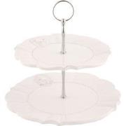 Clayre & Eef Etagère 2 laags  23 cm Beige Keramiek Rond Taartplateau