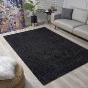 Loca Shaggy Vloerkleed – Modern Uni Effen – Zwart Hoogpolig & Zacht- 1...