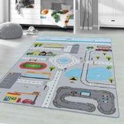 Tapijtenloods Play Vloerkleed Kinderkamer Verkeer Laagpolig Grijs- 160...