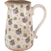 Clayre & Eef Decoratie Kan  21x15x23 cm Beige Blauw Keramiek Bloemen S...