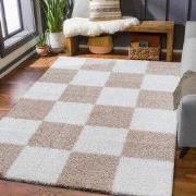 Tapijtenloods Milano Geblokt Hoogpolig Vloerkleed Modern Beige Creme- ...