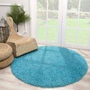 Rond Loca Shaggy Vloerkleed – Modern Uni Effen – Turquoise Blauw Hoogp...
