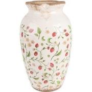 Clayre & Eef Vaas Ø 21x37 cm Beige Rood Keramiek Aardbeien