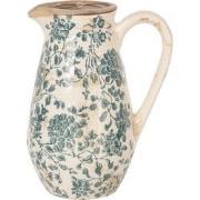 Clayre & Eef Decoratie Kan  1300 ml Groen Keramiek Rond Bladeren Water...