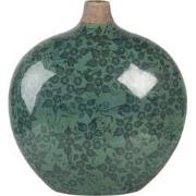 Clayre & Eef Vaas  29x13x31 cm Groen Keramiek Ovaal Bloemen Vaas Keram...