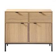 Ladekast 2 Deuren 2 Lades - Houteffect - L90 x H79 cm