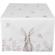 Clayre & Eef Tafelloper  50x140 cm Wit Bruin Katoen Rechthoek Konijn T...