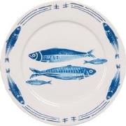 Clayre & Eef Ontbijtbord  Ø 20 cm Wit Blauw Porselein Vissen Bord