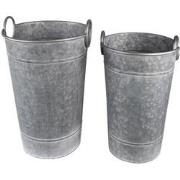 Clayre & Eef Decoratie Emmer Set van 2  Ø 29x41 cm Grijs Metaal Rond B...