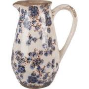 Clayre & Eef Decoratie Kan  17x13x22 cm Beige Blauw Keramiek Bloemen S...