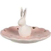 Clayre & Eef Schaaltje Konijn Ø 14x9 cm Roze Keramiek Hartjes Decorati...