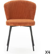 Set van 4 stoelen in geribbelde fluwelen stof met zwarte metalen poten...