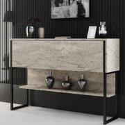 Modern Dressoir Travertijn Luxe 120x80x35 - Zwart Frame - Eén Vak