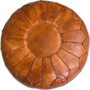 Premium Leren Poef Cognac Brown - Handgemaakt en stijlvol - Gevuld gel...