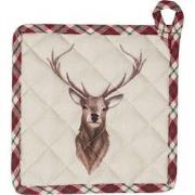 Clayre & Eef Pannenlap  20x20 cm Beige Rood Katoen Vierkant Hert Afgie...