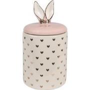 Clayre & Eef Voorraadpot  Ø 11x20 cm Wit Roze Keramiek Hartjes Voorraa...