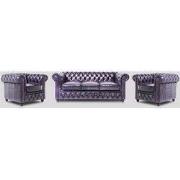 Chesterfield Bank Original Leer | 1 + 1 + 3 zits | Antiek Paars | 12 j...