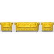 Chesterfield Bank Original Leer | 1 + 1 + 3 zits | Geel | 12 jaar gara...