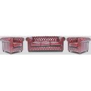 Chesterfield Bank Original Leer | 1 + 1 + 3 zits | Antiek Rood | 12 ja...