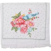 Clayre & Eef Gastendoekje  40x66 cm Wit Roze Katoen Rechthoek Bloemen ...