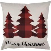 Clayre & Eef Kussenhoes  45x45 cm Rood Beige Polyester Kerstbomen Merr...