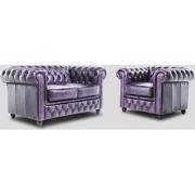 Chesterfield Bank Original Leer | 1 + 2 zits | Antiek Paars | 12 jaar ...