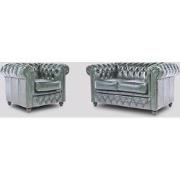 Chesterfield Bank Original Leer | 1 + 2 zits | Antiek Groen | 12 jaar ...