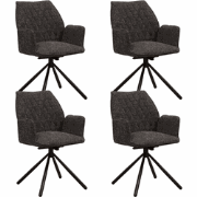 Set van 4 Draaibare Eetkamerstoelen Novan Zwart Chenille – 180° Draaib...