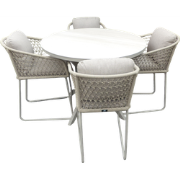 Set van Calma high dining tafel dia. 120 cm alu salix/travertin en 4 B...