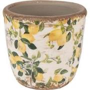 Clayre & Eef Bloempot  Ø 11x10 cm Beige Geel Keramiek Citroenen Bloemp...