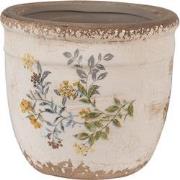 Clayre & Eef Bloempot  Ø 13x11 cm Beige Geel Keramiek Bloemen Bloempot...