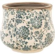 Clayre & Eef Bloempot  Ø 15x13 cm Beige Groen Keramiek Rond Bloemen Bl...