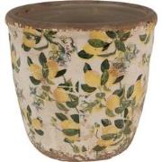 Clayre & Eef Bloempot  Ø 14x13 cm Beige Geel Keramiek Citroenen Bloemp...
