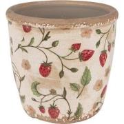 Clayre & Eef Bloempot  Ø 14x13 cm Beige Rood Keramiek Aardbeien Bloemp...