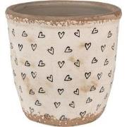 Clayre & Eef Bloempot  Ø 14x13 cm Beige Zwart Keramiek Hartjes Bloempo...