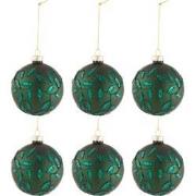 J-Line - Doos Van 6 Kerstballen Blaadjes Glitter Glas Mat Groen Small ...