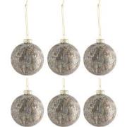 J-Line - Doos Van 6 Kerstballen Fluweel Glas Antiek Grijs/goud Small -...