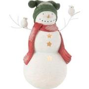 J-Line - Sneeuwman Led Vogels Resine Rood/green Large - 43.5x26x50cm