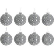 J-Line - Doos Van 8 Kerstbal Rond Patroon Glas Antiek Grijs Small 8cm ...
