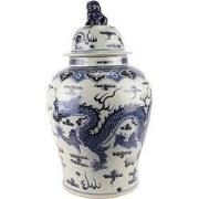 Fine Asianliving Chinese Gemberpot Blauw Draak Handgeschilderd