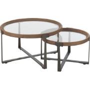 J-Line - Set Van 2 Salontafel Luki Glas/spar Hout Naturel/zwart - 80x8...