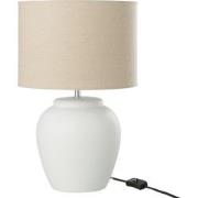 J-Line - Lamp Meli + Kap Keramiek Linnen Wit Small - 28x28x48cm