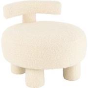J-Line - Kruk Rond Met Rugleuning Bouclé Wit - 52x52x49cm