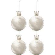 J-Line - Doos Van 4 Kerstballen Kroon Pluim Wit Glas Klaar Medium - 10...