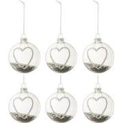 J-Line - Doos Van 6 Kerstballen Hart Strass Zilver Sterretjes Glas Kla...