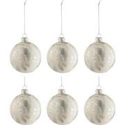 J-Line - Doos Van 6 Kerstballen Marmerlook Glas Wit/zilver Small - 8x8...