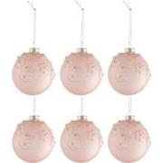 J-Line - Doos Van 6 Kerstballen Bloemen Glas Mat Opal Licht Roze Small...