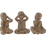 J-Line - Set Of 3 Monnik Poly Bruin Large - 36.5x28.5x51cm