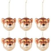 J-Line - Doos Van 6 Kerstballen Leeuwenkopje Glas Bruin Mix - 9.5x10x1...