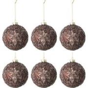 J-Line - Doos Van 6 Kerstballen Paillettensuiker Mat Glas Donker Bruin...